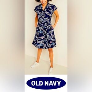 Old Navy Dress Waist Defined Scenic Village Ferris Wheel Bicycle‎ Artsy Cute M
